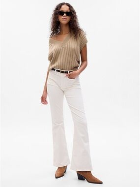Gap Pants Womens 28/6R Cream Corduroy 70s Stretch High Rise Flare Leg Indie